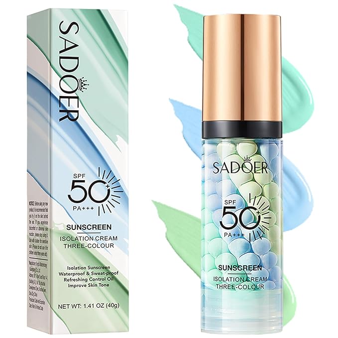 3 In 1 Primer for Face Before Makeup, Color Corrector SPF 50 Sunscreen Isolation Cream, Refreshing Moisturizing Makeup Primer One Step, Oil Control Skin Tint Corrector