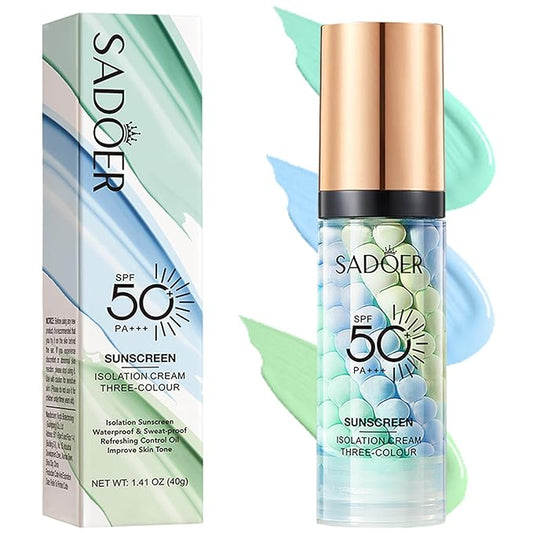 3 In 1 Primer for Face Before Makeup, Color Corrector SPF 50 Sunscreen Isolation Cream, Refreshing Moisturizing Makeup Primer One Step, Oil Control Skin Tint Corrector