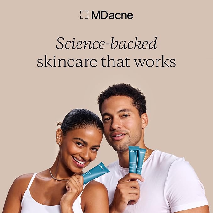 MDacne - Acne Treatment- Benzoyl Peroxide Cream 5% - Unclogs Pores, Reduces Blemishes & Enhanced with - Plant-Based Ingredients for Sensitive Skin