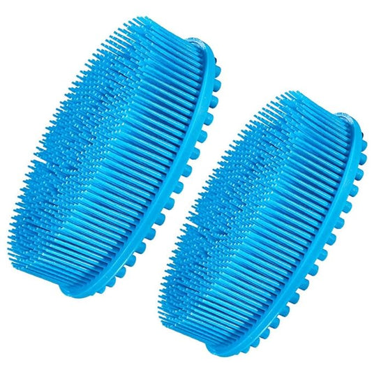 Exfoliating Silicone Body Scrubber 2 in 1 Silicone Shower Brush Natural Bristle Massager Bath Sponge Gentle Scrub Skin Exfoliation For Face and Body Massage Nubs Improve Blood Circulation Set of 2