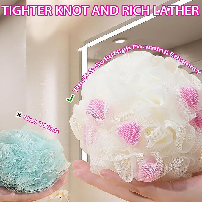 MURRI&MURRDI Body Scrubber Ball Bath Sponge, Exfoliating Loofah Shower Sponge, 4 Pack Mesh Body Sponge, Body Shower Puff Cute Shower Loofah (4 Colour)
