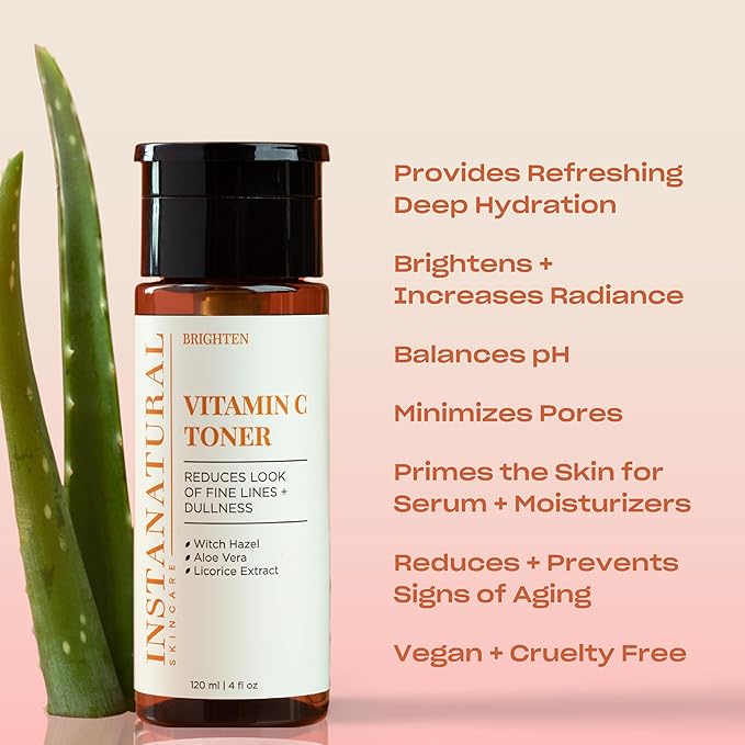 InstaNatural Vitamin C Face Toner, Brightens, Balances pH and Reduces Signs of Aging, Fine Lines and Wrinkles, with Witch Hazel, Lavender and Geranium Oils, 4 Fl Oz - 3 Pack
