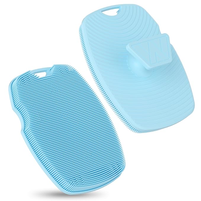 Silicone Body Scrubber - Zinc Infused-Highly Elastic Bristles Exfoliating Body Scrubber for Shower Body,Cellulite Reduction,Blood Circulation - Azure