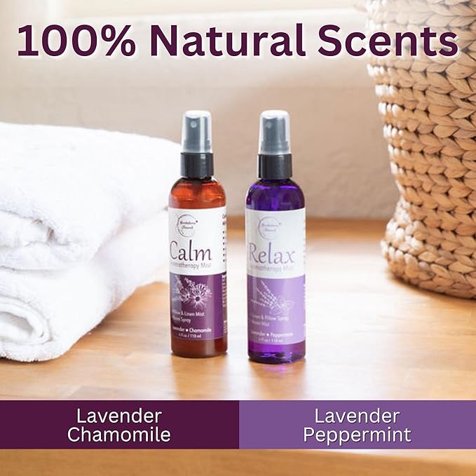 Lavender Spray Aromatherapy Mist Set of 2 β Natural Linen & Pillow Spray for Bedding, Essential Oil Room Mist with Lavender & Chamomile for relaxation & sleep by Brookethorne Naturals