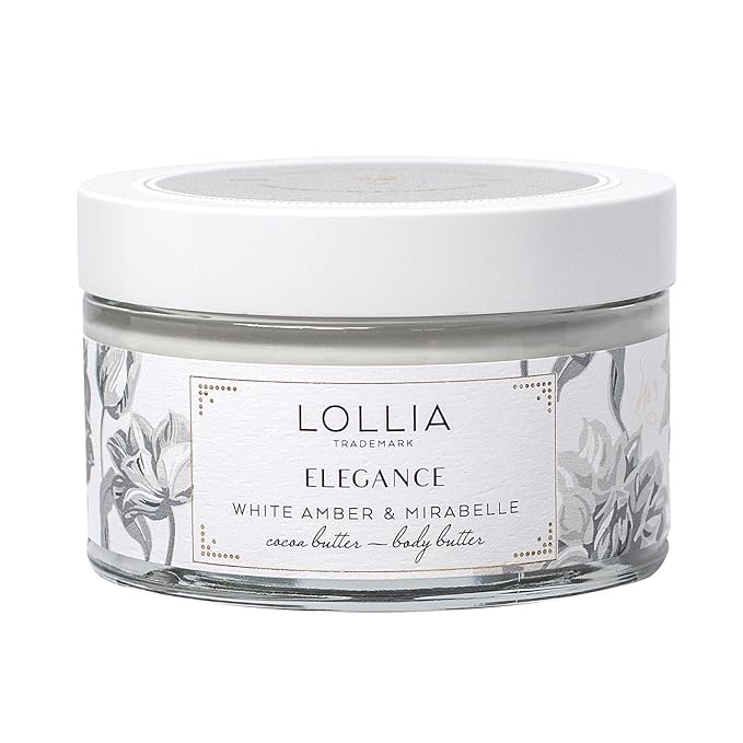Lollia Elegance Body Butter, 5.5 oz. β White Amber & Mirabelle - Shea Butter & Cocoa Butter, Body Lotion for Women, Hydrating & Smooth Body Moisturizer