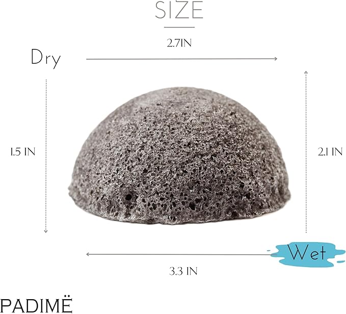 Padime 2pcs | Real Konjac Sponge Face | Natural for Face Cleansing | Korean Routine | Charcoal Sponge & Pure Konjac for Cleansing and Exfoliating | 100% Natural & EcoFriendly