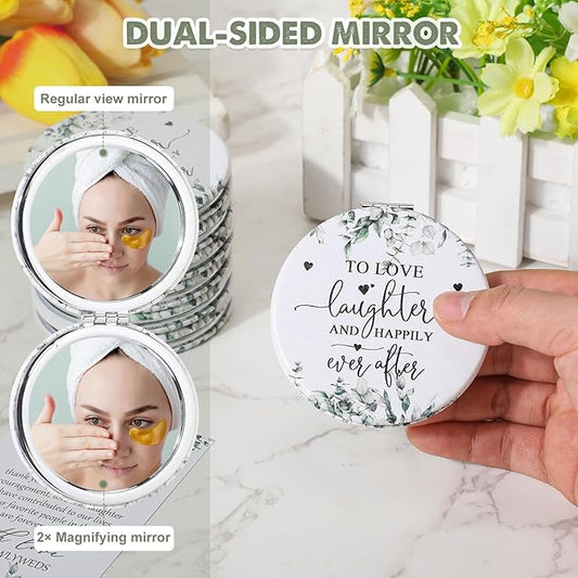25 Sets Bridal Shower Party Favors for Guests Compact Mirror Bulk to Love Round Portable Mirrors Leather Compact Mirrors Thank You Cards with Organza Bags Wedding Guests Souvenir Gift