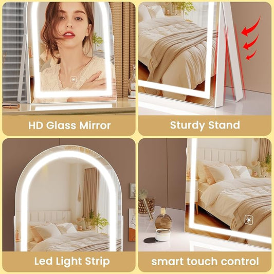 14" Elegant LED Vanity Mirror with 3-Color Adjustable Lights, Lighted Makeup Mirror 360Β° Rotating Stand & Touch Control - Perfect Makeup Gift for Women