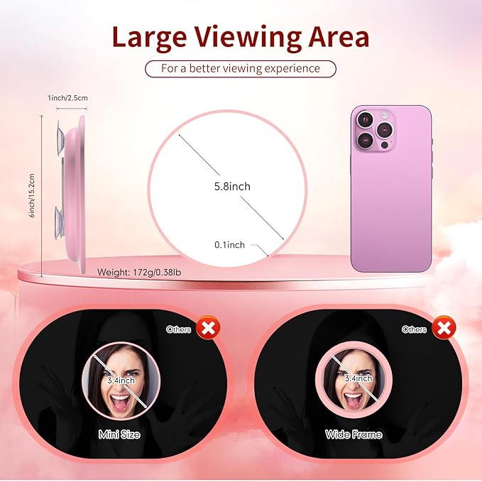 Travel Magnifying Mirror 20x Large 6β Diameter Makeup Mirror with Magnification 20x, Portable Handheld Close Up Magnified Mirror with Stand & Suction Cups, Perfect for Makeup, Shaving, Deep Cleaning