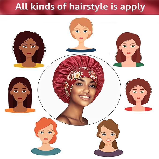 4 Pack Satin Bonnet Silk Bonnet for Sleeping Women, Hair Sleep Bonnets for Women, Wide Soft Band Sleep Cap for Curly Hair Braids