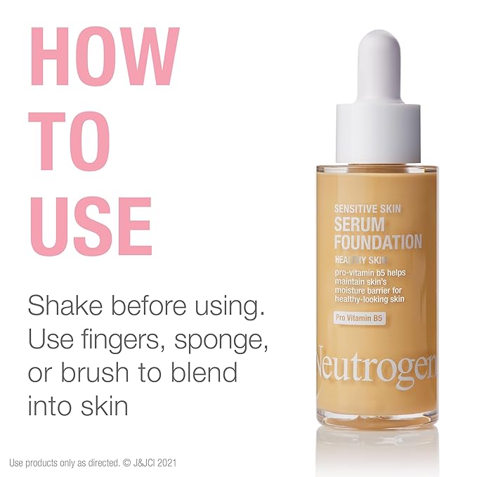 Neutrogena Healthy Skin Sensitive Skin Serum Foundation with Pro-Vitamin B5, Color Correcting & Pore Minimizing Liquid Foundation & Face Serum, Buildable Coverage, Medium 03, 1 oz