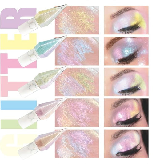 5 Pcs Glitter Eyeliner Liquid Eyeshadow Diamond Colorful Set with Shimmer and Waterproof for Gift Eye Glitter Makeup(Colourful)