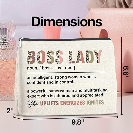 Makeup Bag - Boss Lady Appreciation Gift, Retirement Going Away Gift for Boss Lady - Cosmetic Bag Zipper Makeup Pouch