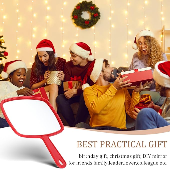 Geetery 12 Pcs Hand Mirror Handheld Makeup Mirrors with Handle Wall Mount for Cosmetic Bathroom Home Barber Salon Travel Portable Beauty School Gift for Women Student 6.69 x 9.45 Inch(Red)