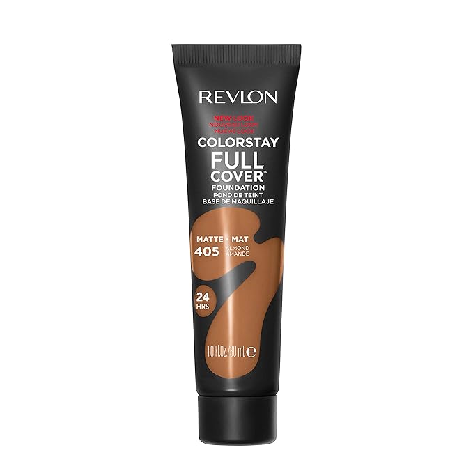 Revlon ColorStay Full Cover Longwear Matte Foundation, Heat & Sweat Resistant Lightweight Face Makeup, Almond (405), 1.0 oz
