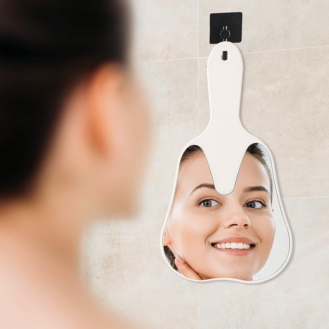 Annhua Handheld Mirrors with Handle Small Face Mirror, Tooth Shaped Hand Mirror Makeup, Used for Dentist Office, Clinic, Bathroom, Barber and Salon - White