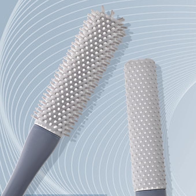 2 Pcs Toe Gap Cleaning Brush Long Handle, Toe Scrubber, Foot Cleaner for Shower, 15 in Silicone Toe Brush with Long Handle for Seniors Elderly Men and Women (Grey)