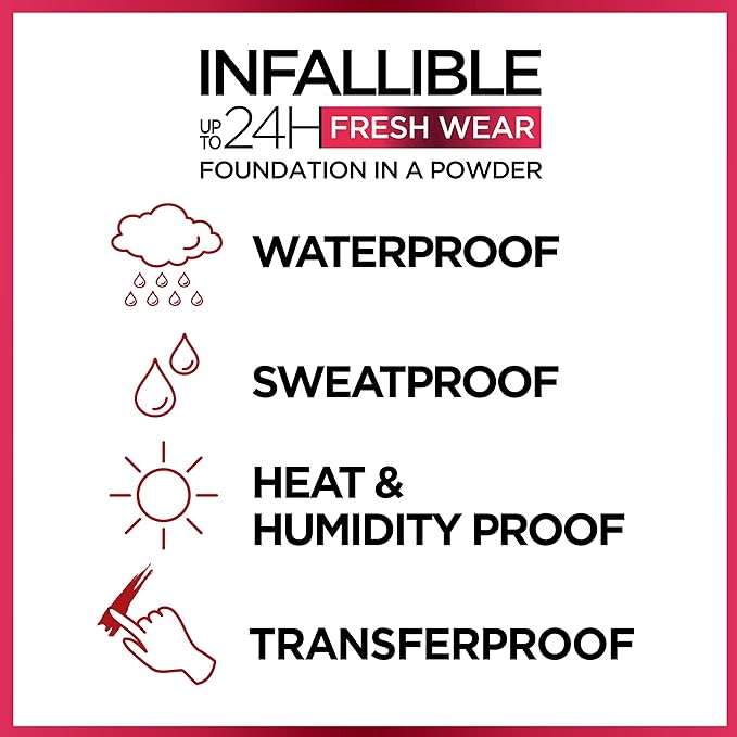 L'Oreal Paris Makeup Infallible Fresh Wear Foundation in a Powder, Up to 24H Wear, Waterproof, Golden Sun, 0.31 oz.
