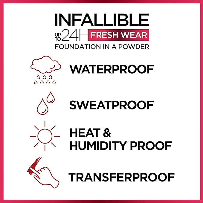 L'Oreal Paris Makeup Infallible Fresh Wear Foundation in a Powder, Up to 24H Wear, Waterproof, Ivory Buff, 0.31 oz.