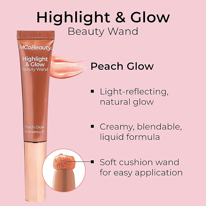 MCoBeauty Highlight & Glow Beauty Wand, Peach Glow, Luminous Highlight for Radiance Skin, Vegan, Cruelty Free Cosmetics