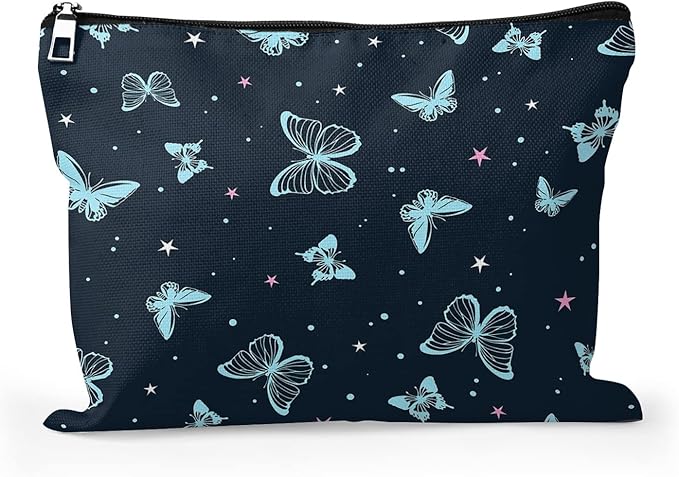 Cafl Beautiful Butterfly Makeup Bag Cute Butterfly Zipper Pouch Cosmetic Pouch Large Travel Linen Make Up Organizer for Purse for Girls Women 10Γ8Inch