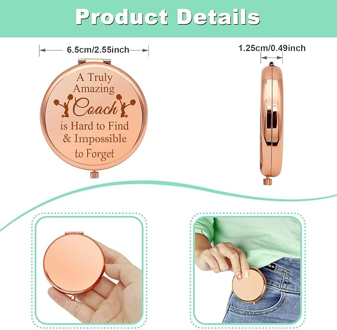 Cheer Coach Gift Compact Makeup Mirror Appreciation Gifts for Cheerleader Coach Cheer Mom Gift Sports Coach Gift Cheer Team Gift Folding Makeup Mirror Birthday Thanksgiving Retirement Gifts