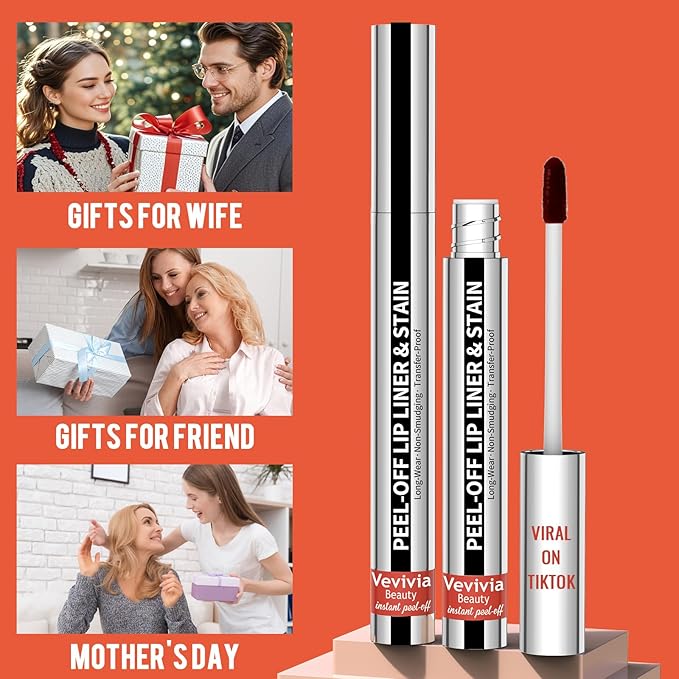 2pcs Lip Stain Peel Off - Lip Liner Stain Long Lasting Waterproof,2-in-1 Lip Liner with Tweezer Nude Matte,Non-Stick Cup,Highly PigmentedοΌNatural Finish,Stay On All Day,Perfect for Gift (Nude+Cocoa)