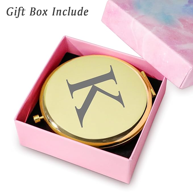 Personalized Gifts for Women Girls, Initial Compact Mirror, Unique Mothers Day Birthday Gifts for Friends Mom Wife Grandma Sister Daughter, 2025 Graduation Gifts for Her College Medical High School