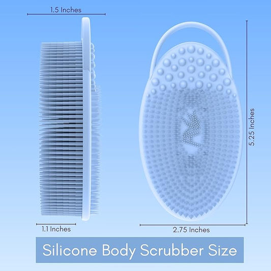 Avilana Style 2 Silicone Body Scrubber (Blue) + Gentle Face Scrubber (Blue) | Quick-Dry, Hygienic Shower Set for Daily Full-Body Cleansing, Exfoliation & Smooth Skin