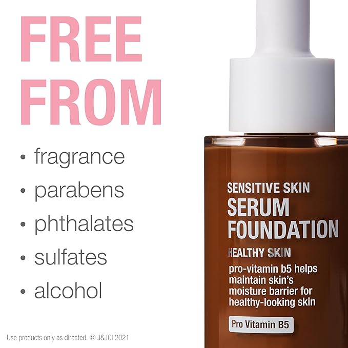 Neutrogena Healthy Skin Sensitive Skin Serum Foundation with Pro-Vitamin B5, Color Correcting & Pore Minimizing Liquid Foundation & Face Serum, Buildable Coverage, Deep 03, 1 oz