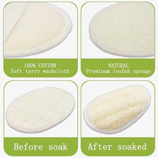 2 Pack Exfoliating Shower Loofah Sponge Pads, Body Scrubber for Men Women Removing Dead Skin, Made with Natural Luffa and Terry Cloth, 5.9x3.7IN Loofahs Mesh Pouf Body Glove for Bath Spa