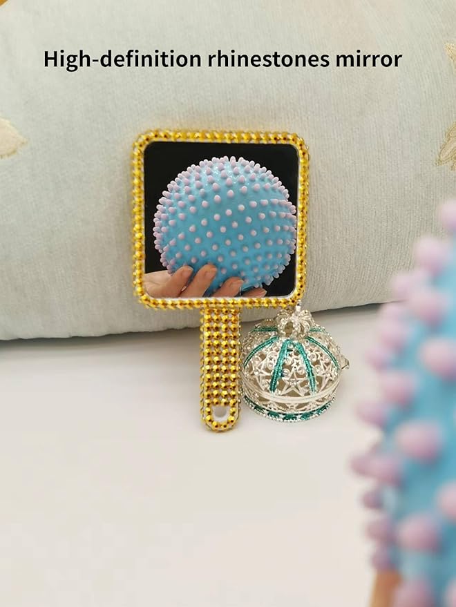 Sparkling Rhinestone Handheld Mirror Bling Hand Mirror Adorable Decorative Cosmetic Hand Mirror with Handle Glitter Makeup Mirror, Meaningful Gifts for Women Girls Golden