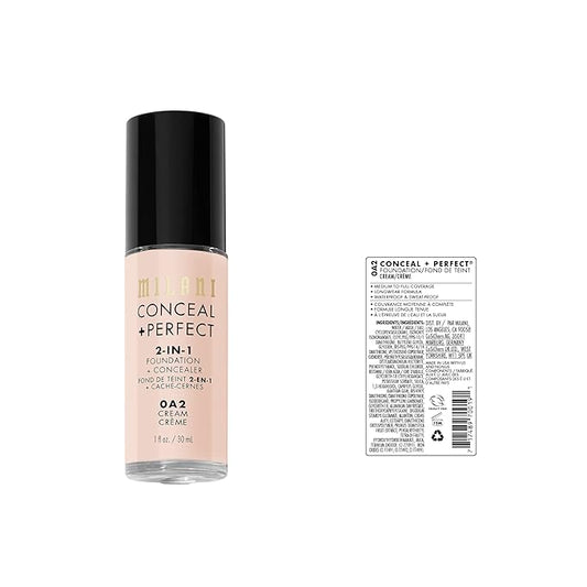 Milani Conceal + Perfect 2-in-1 Foundation + Concealer - Cream (1 Fl. Oz.) Liquid Foundation - Cover Under-Eye Circles, Blemishes & Skin Discoloration for a Flawless Complexion