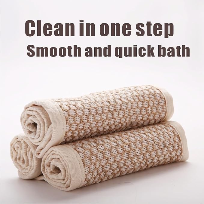 Natural Exfoliating Washcloth Towel, Cotton Line Net Sponge Exfoliate Body Scrub Sponge Bath Wash Cloth, Jute Shower Rags for Body Loofah Back Crubber for Shower for Men
