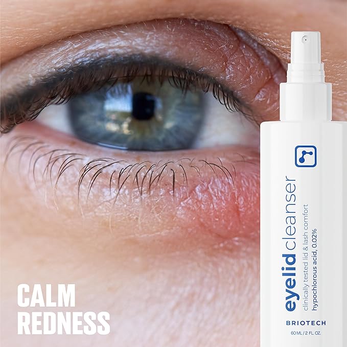 BRIOTECH Eyelid Cleanser, Hypochlorous Acid Spray, Lid & Eyelash Cleanser, Soothe Sensitivities, Calm Redness & Bumps, Support Against Irritation, Hypoallergenic & Vegan, Travel Size 2 Fl oz (1 Pack)