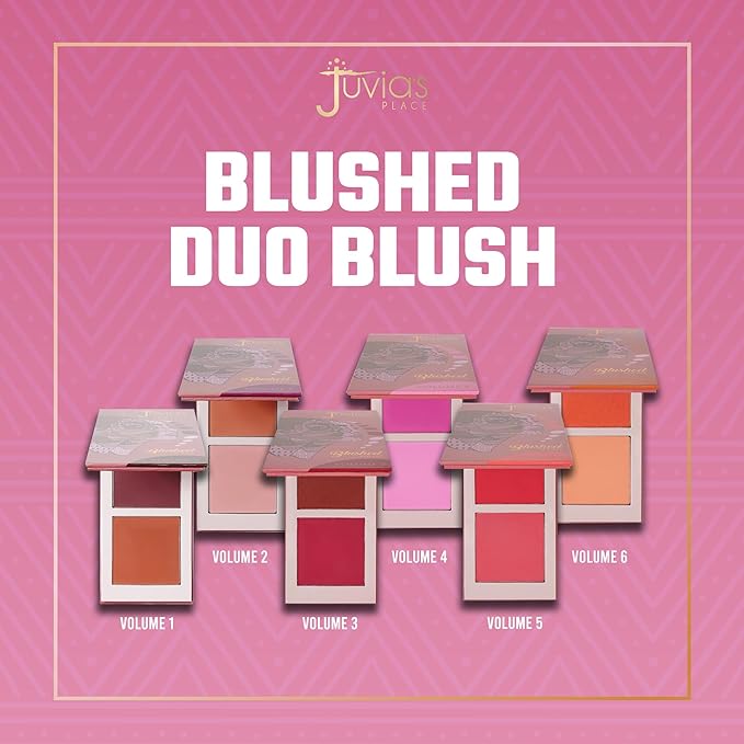 Juvia's Place Blushed Duo Blush Volume4 - Two Tone Pigmented Buildable Pressed Mineral Powder - Rosy Natural Cheeks Matte Fresh Finish for All Skin Color