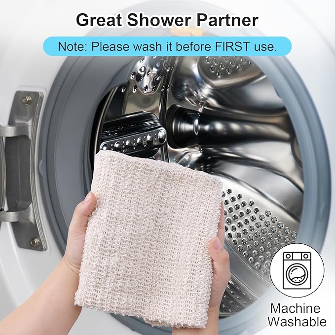 Sisal Exfoliating Washcloth Loofah Back Washer Scrubber for Men and Women, Thickness 0.2" Double Layer Double Sided Shower Scrub Bath Straps, Natural Hemp Net Sponge Exfoliating Towel with Handle