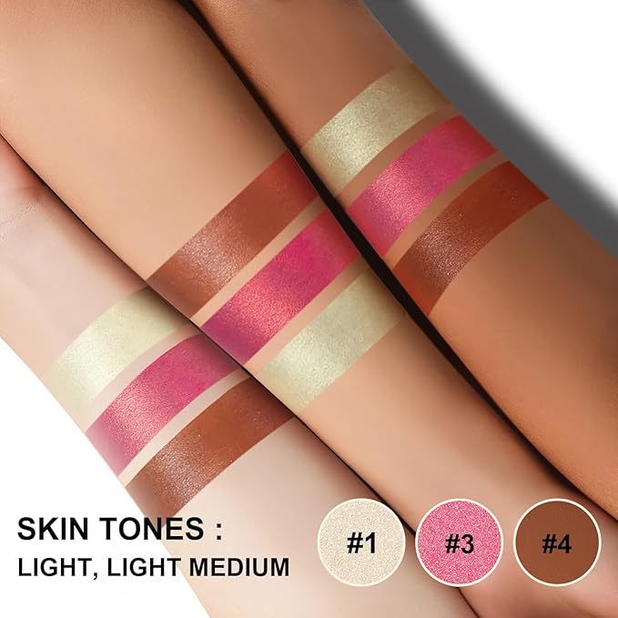 Lezero 3Pcs Contour Stick Makeup Kit, Shades with Highlighter, Blush and Bronzer Trio for Sculpt the Cheeks and Body, Long Lasting,Waterproof, Dewy & Matte Finish, LIGHT (01,03,04)