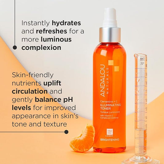 Andalou Naturals, Toner Facial Toner Helps Hydrate Balance Skin pH For Clear Bright Skin, Clementine Plus C, 6 Fl Oz