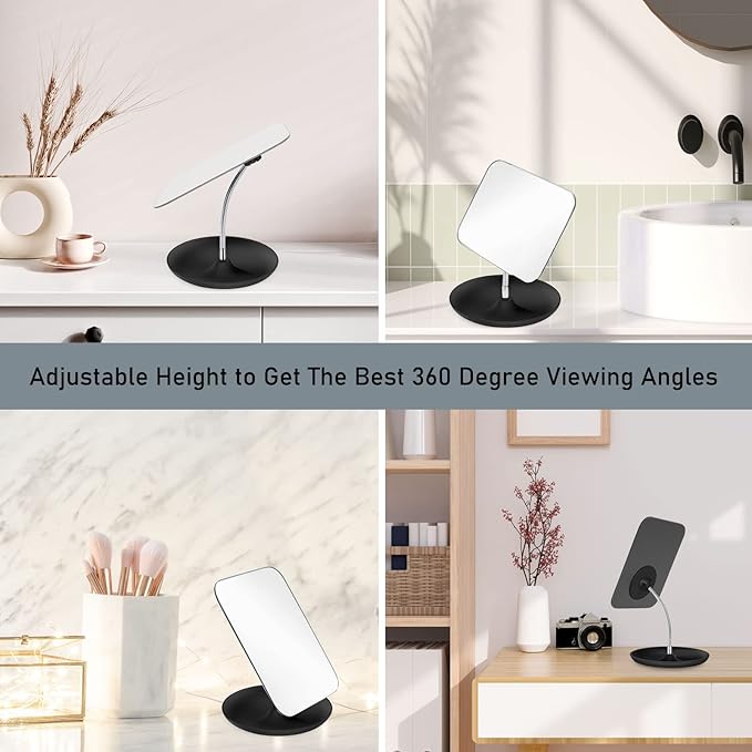 LFOYOU Table Vanity Mirror with Stand - Makeup Mirror for Desk - Adjustable Flexible Gooseneck, 360Β°Rotation Folding Portable Bathroom Shaving Cosmetic Mirror Square