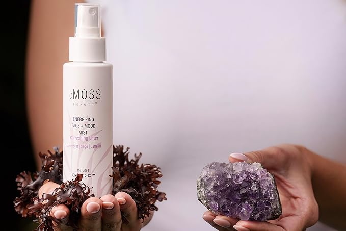Sea Moss Infused Face and Mood Lifting Mist with Real Amethyst, Caffeine, Sage, and Hyaluronic Acid to Tighten, Brighten Skin and Calm Emotions