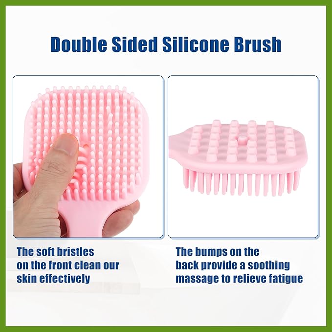 Soft Silicone Bath Brush, Non-Slip Back Scrubber Shower with Long Handle for Men and Women, Pink Beauty