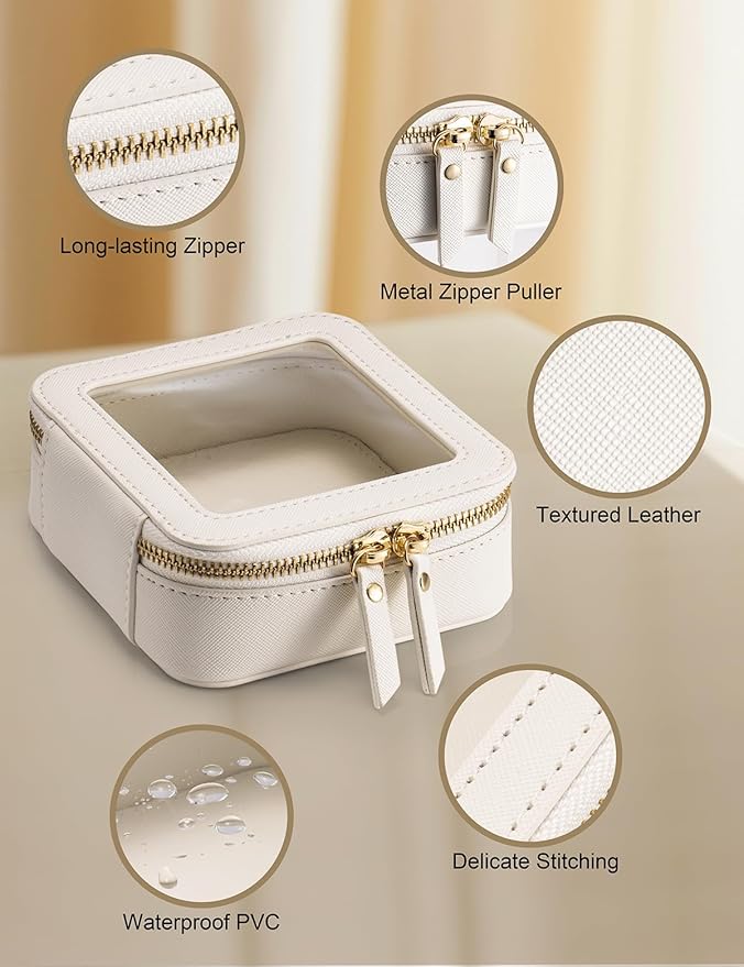 Mini Makeup Bag for Purse - Clear Travel Leather Toiletry Bag with Zipper - Car Organizer Bag - Small Waterproof Cosmetic Organizer Case for On-the-Go EssentialsοΌPink PurpleοΌ