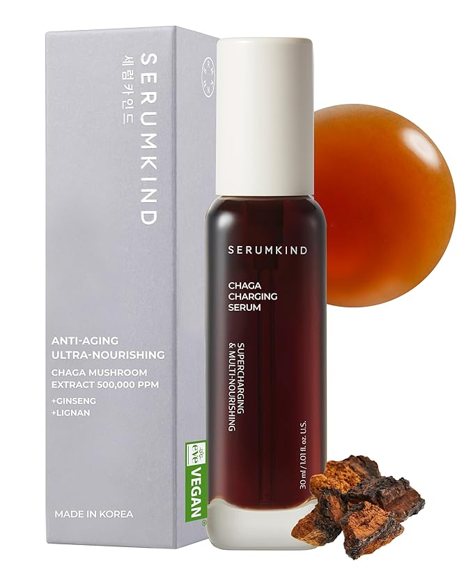 SERUMKIND Chaga Mushroom Serum for Korean Face Skincare - Beta Glucan Extract - Nourishing & Hydrating - Provides Deep Hydration for Extremely Dry Skin - Vegan & Cruelty-Free β 1.01 fl.oz.
