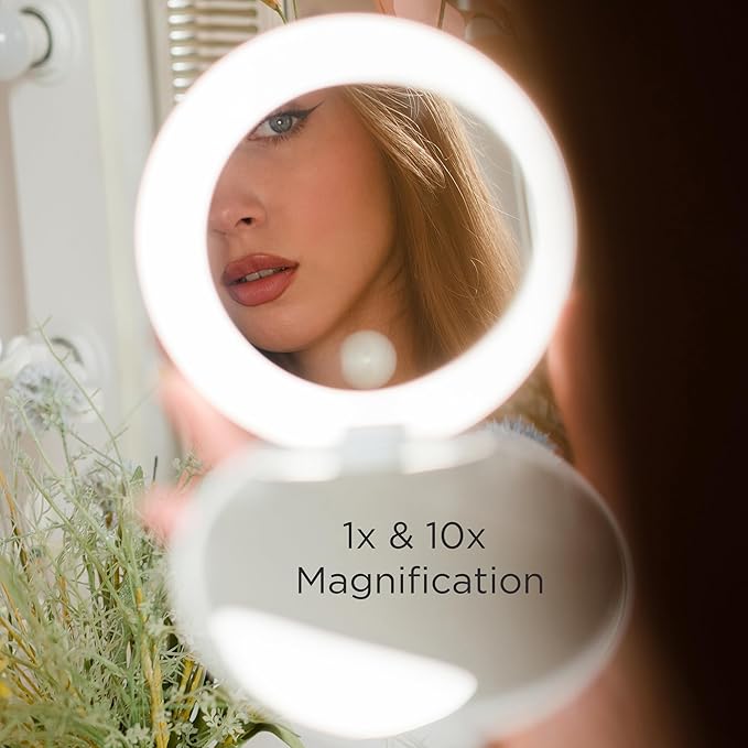 LED Compact Mirror with Light and 1x and 10x Magnifying Mirror in 5-inch mini Size Ideal for Trave