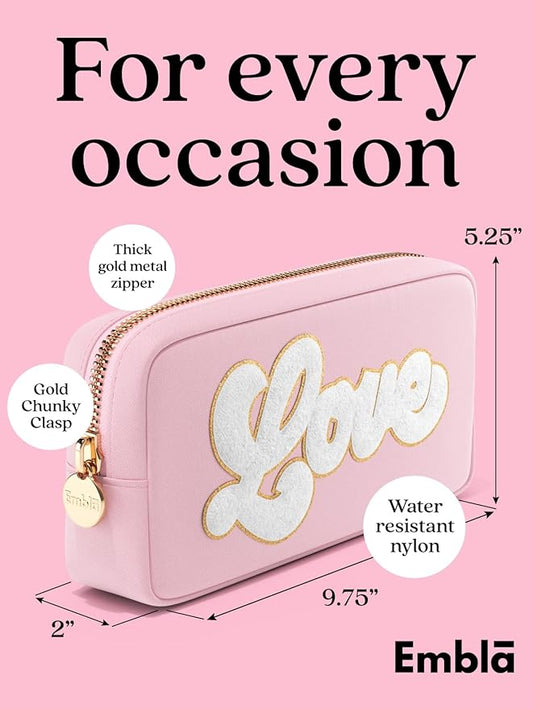 LOVE Valentine Makeup Bag Travel Cosmetics Pouch and Toiletry Bag, Nylon Zipper Pouch Purse, Cute Make Up Organizer Storage Tote for Women Girls, Travel Skincare Case, Small Makeup Bags, Flamingo