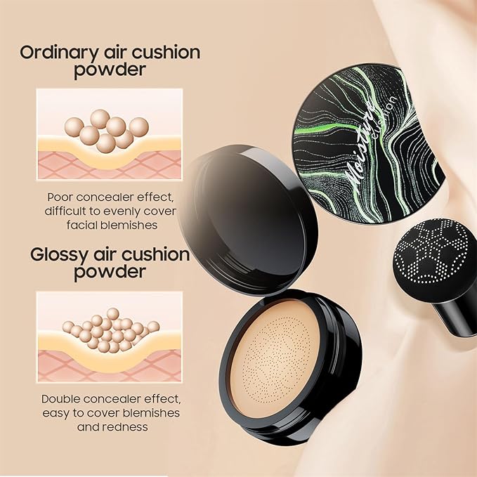 Mushroom Head Air Cushion CC Cream Foundation Moisture Cushion BB Cream for Women & Girls All Skin, Waterproof Full Coverage Self Adjusting Concealer (Deep)