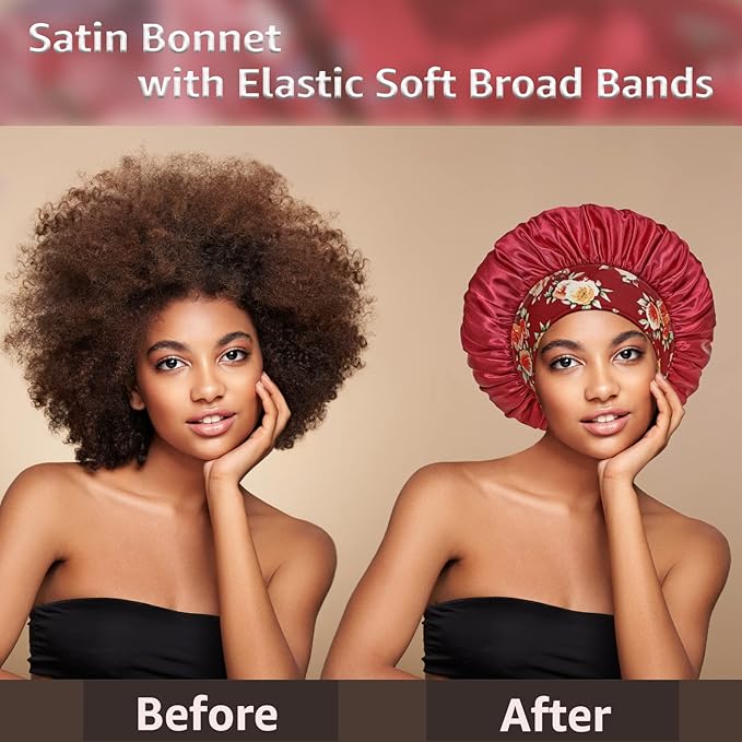 4 Pack Satin Bonnet Silk Bonnet for Sleeping Women, Hair Sleep Bonnets for Women, Wide Soft Band Sleep Cap for Curly Hair Braids