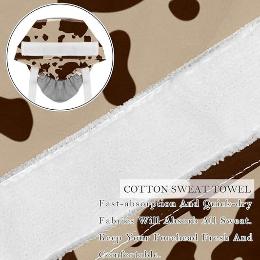 2 PCS Bouffant Cap with Button Ponytail Pouch Working Cap Sweatband Adjustable Surgical Cap Black and White Cow