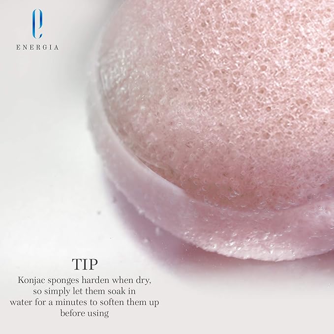 Konjac Facial Sponge, 100% Natural Handmade Unscented Soft Exfoliating Face Sponge Daily for Men and Women, Facial Konjac Sponge Sensitive Skin Acne ( Pink Clay Konjac Sponge) 1 Package – Energia